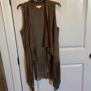 Army green suede vest with fringe. Size large. Worn once.